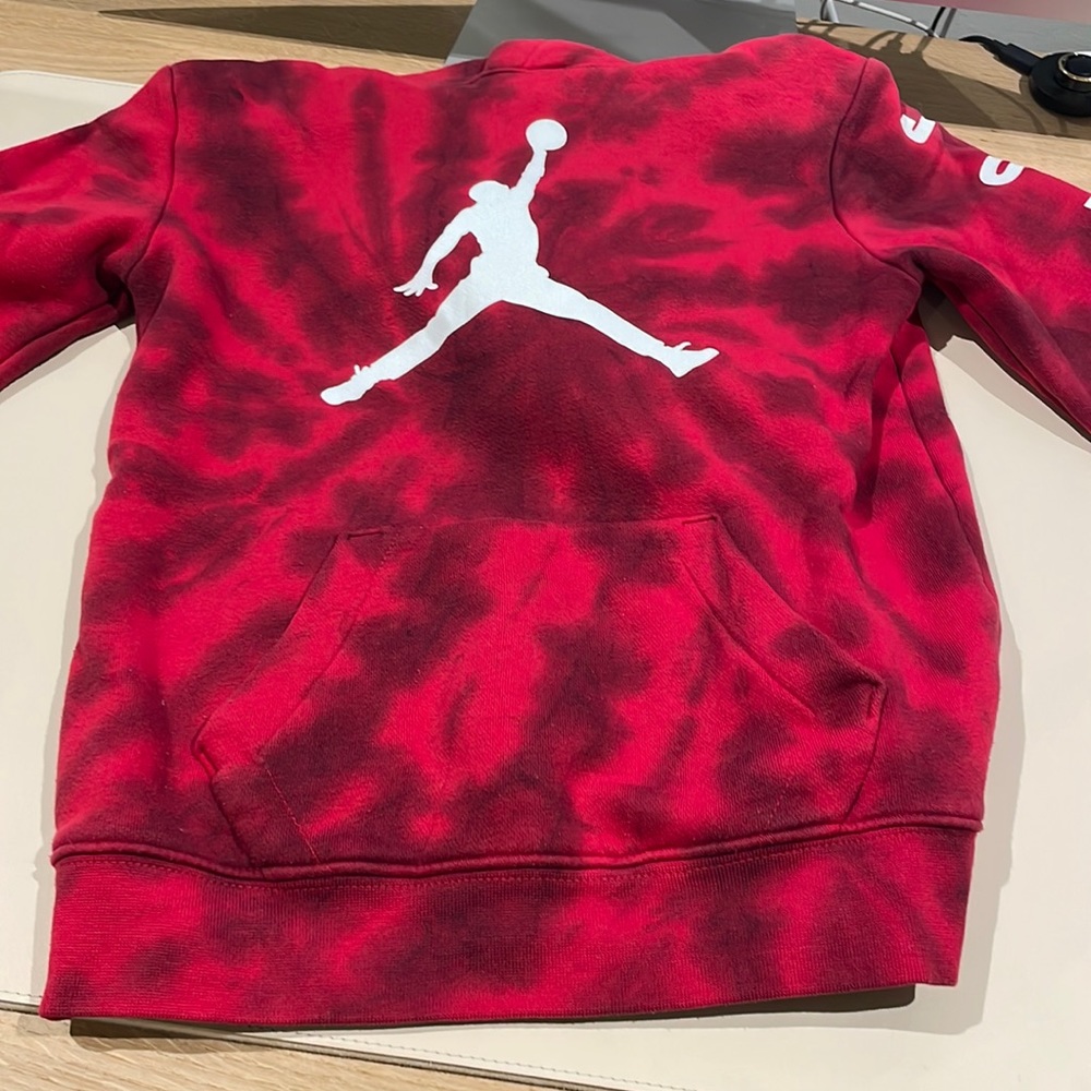Nike, Jordan sweatshirt, tie-dye red boys with pocket gently worn no returns